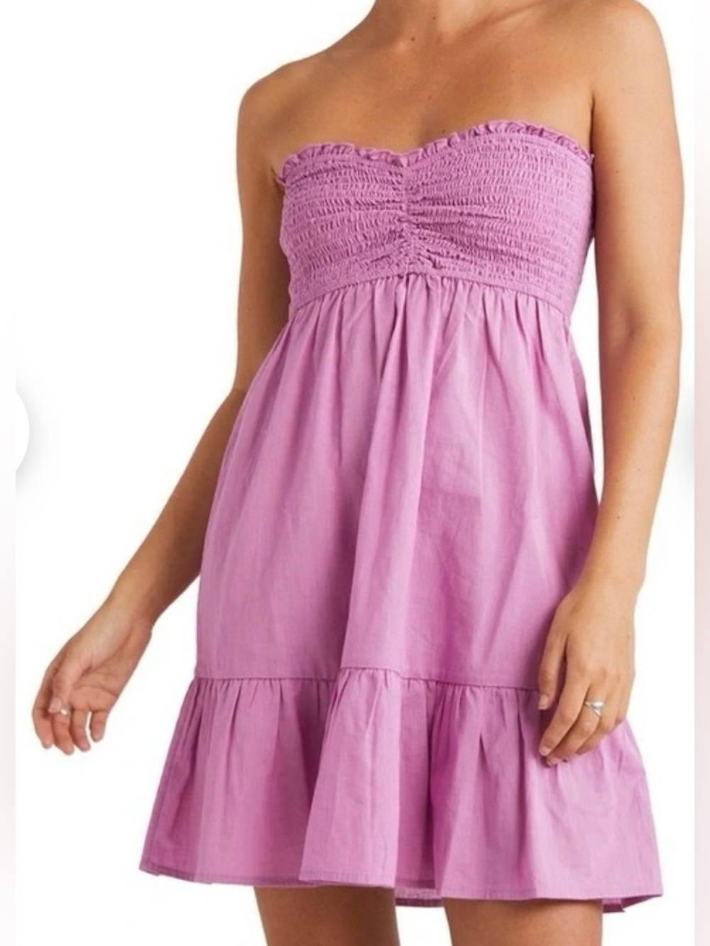 Billabong Island Time Strapless Smocked Mini Dress Deep Plum Purple M EUC
